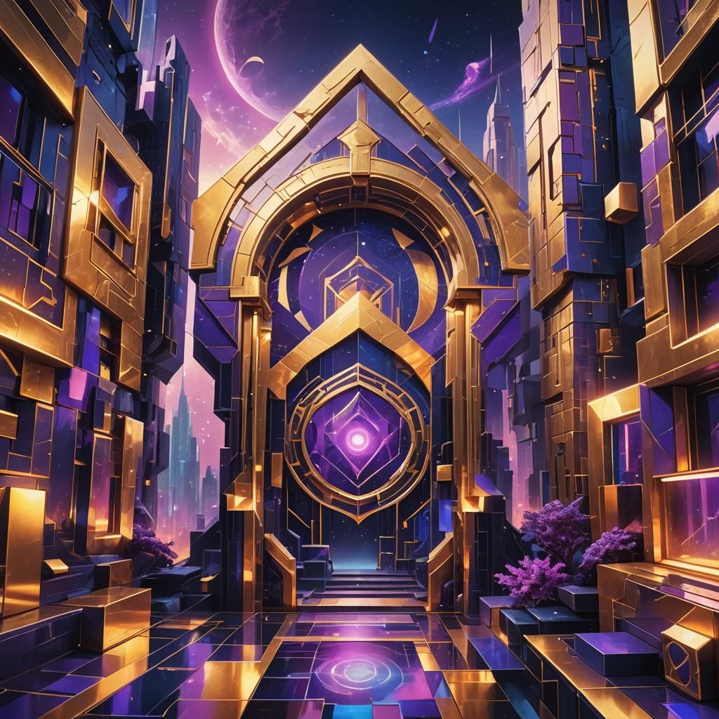 Surreal Cubist Triptych with Geometric Shapes