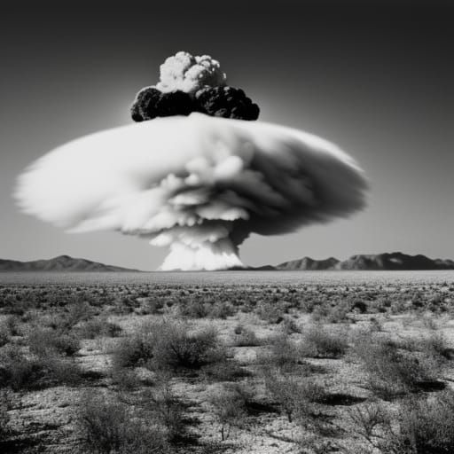 Vintage Atomic Bomb Explosion in Desert Landscape