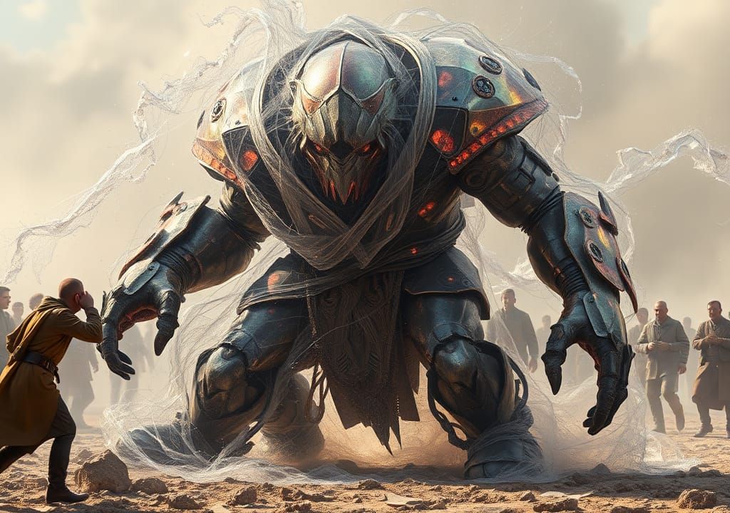 The enemy is completely defeated. Iron equipment is crumpled like paper, people are holding their ears unable to withsta...