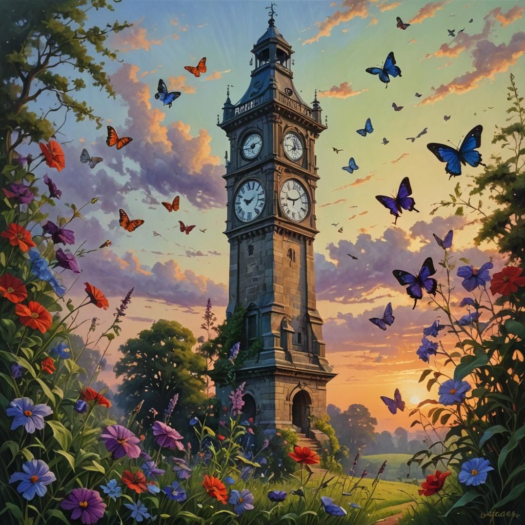 Sunrise Over Clocktower: Realistic Oil Painting