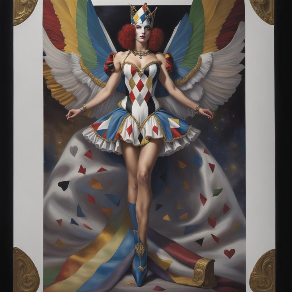 Harlequin Portrait in Tarot Card Style