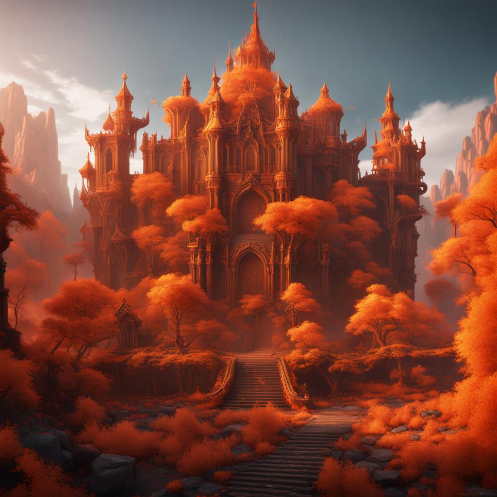 Orange Cloud Castle: Detailed Matte Painting