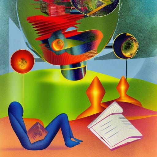 Human-Tech Symbiosis: Retro Sci-Fi Book Illustration