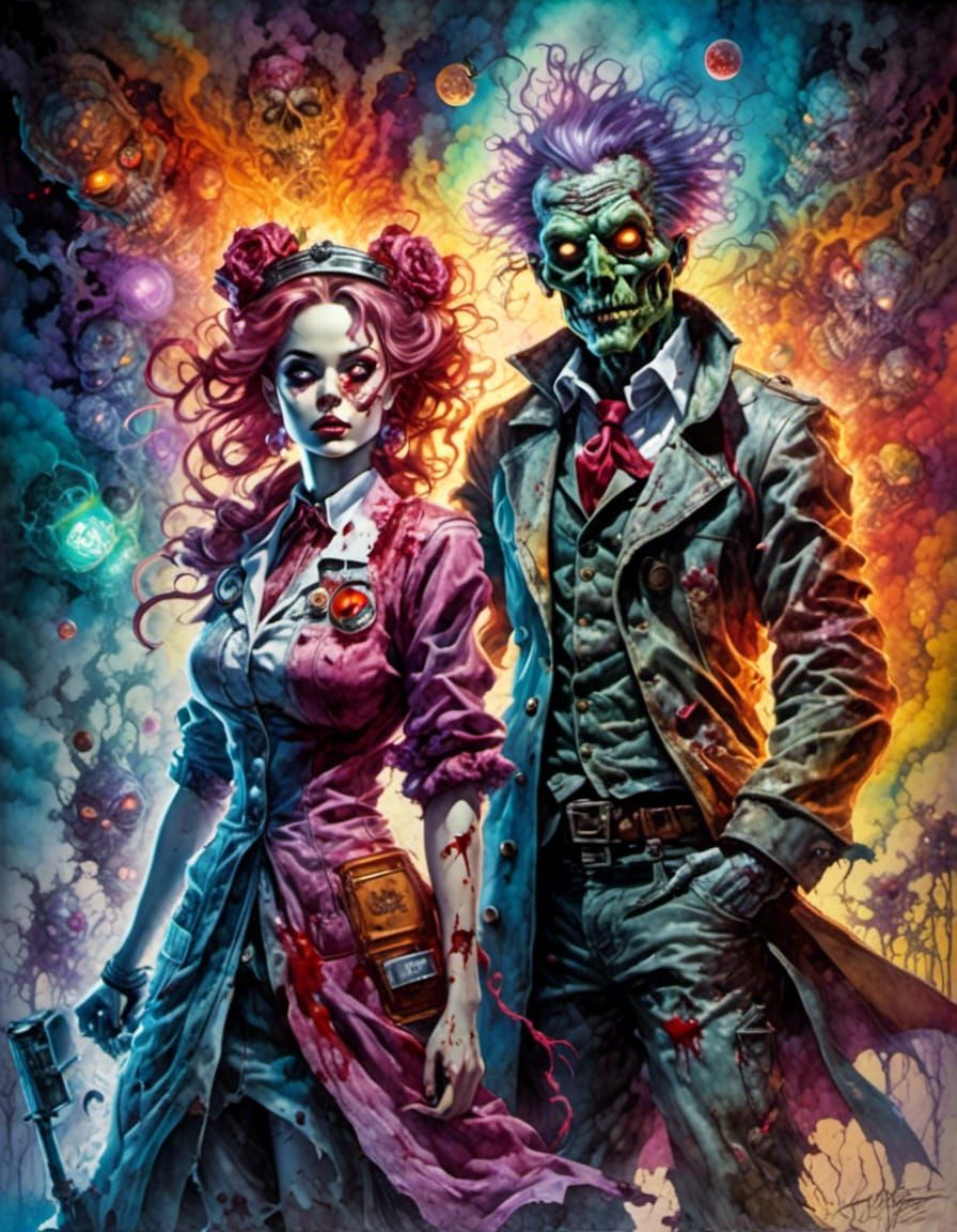 Zombie Doctor and Nurse in Manga Art Style