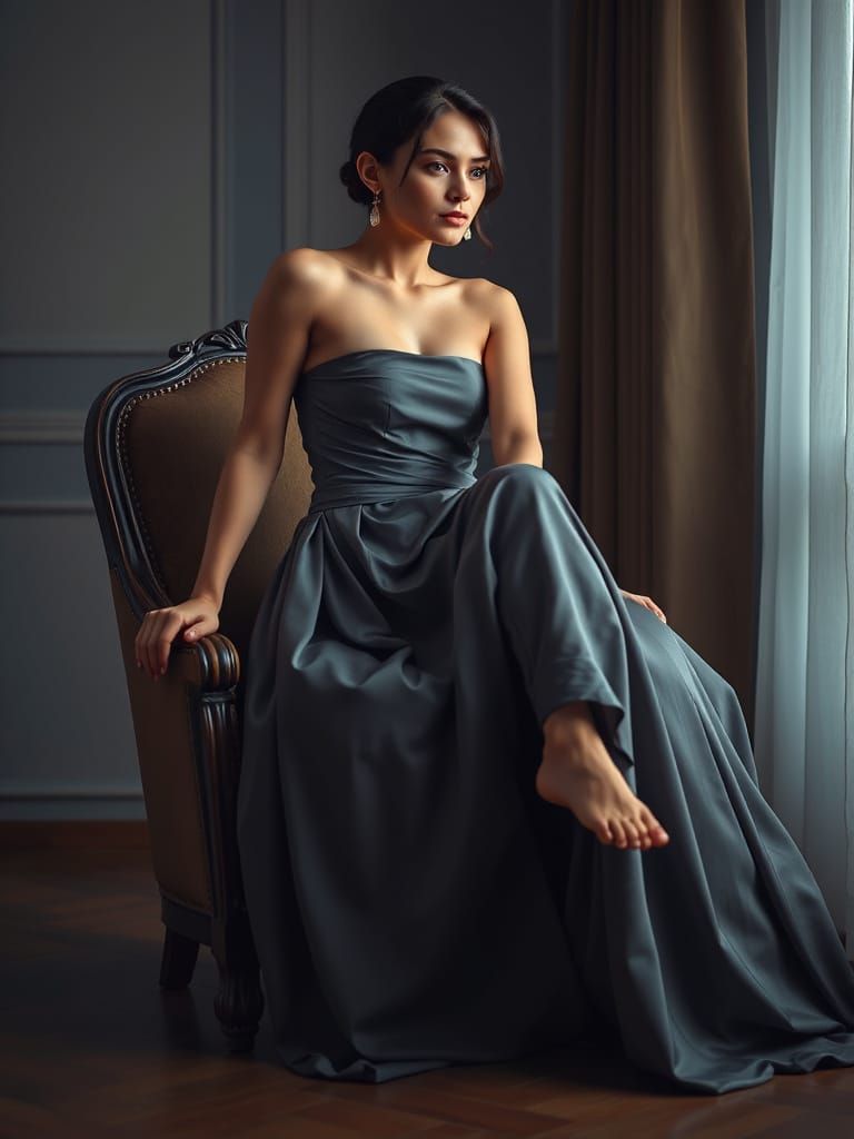 Elegant Woman in Flowing Gown: Glamour Photography