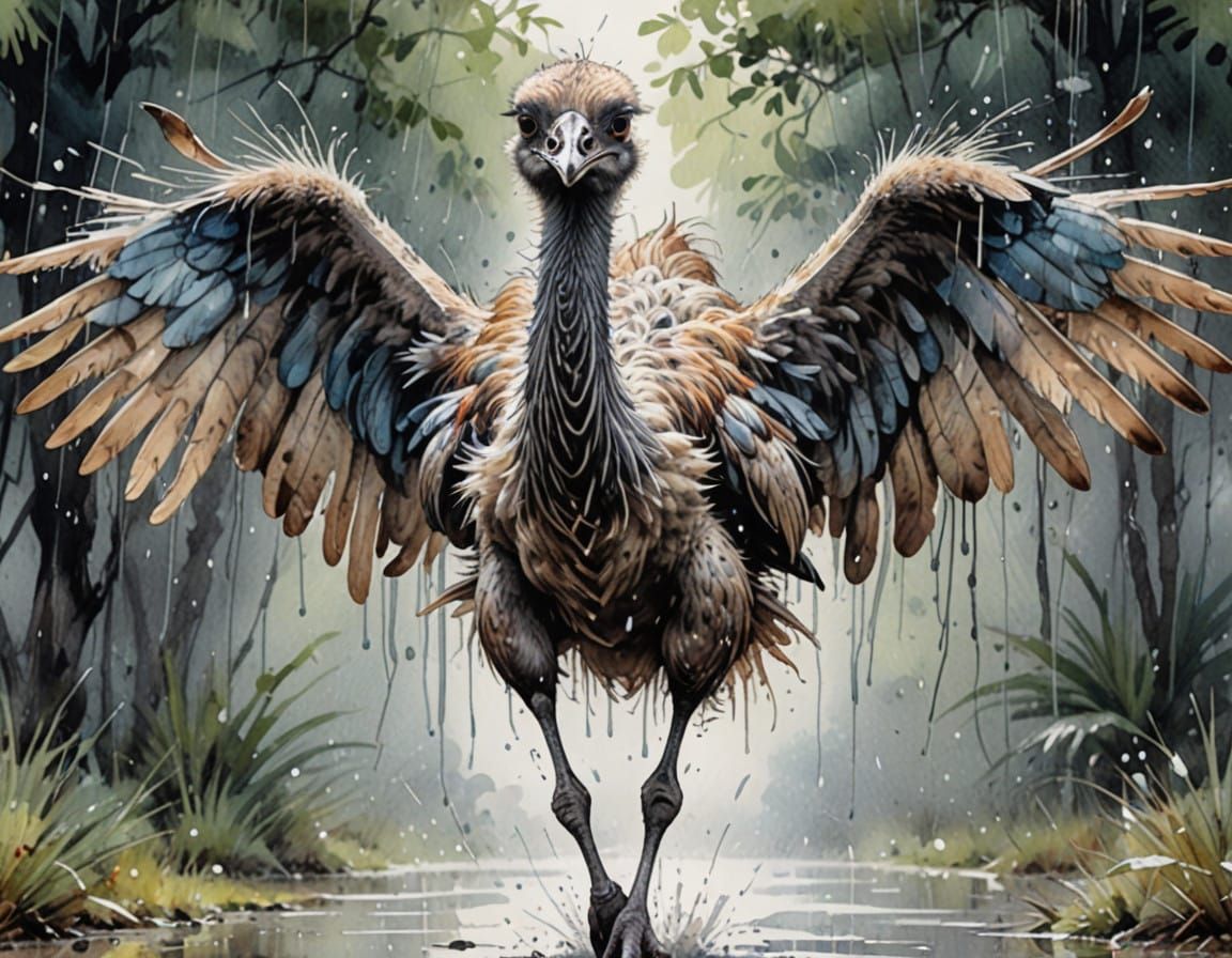 Majestic Ostrich in Dreamy Watercolor