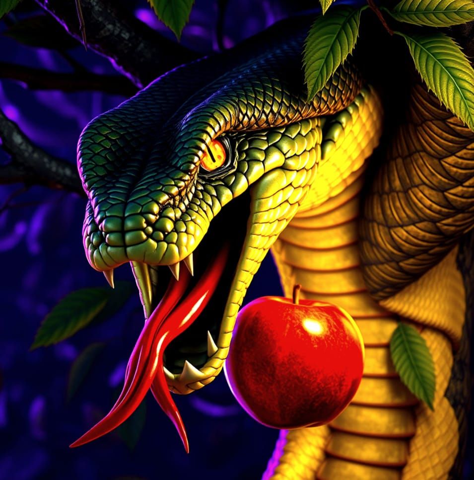 King Cobra in Garden of Eden, Dark Fantasy Art