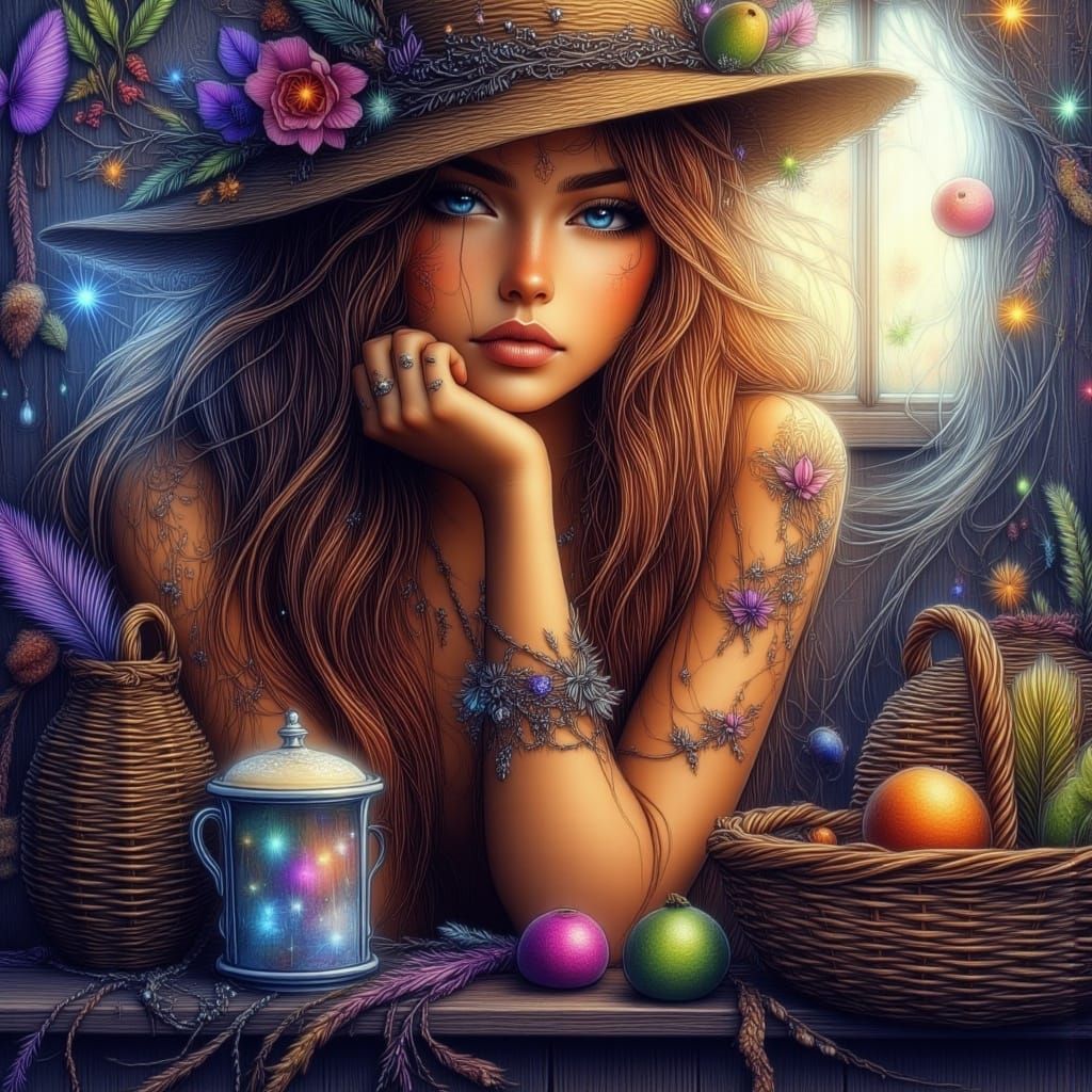 Woman in Starlight Realm with Galactic Eyes