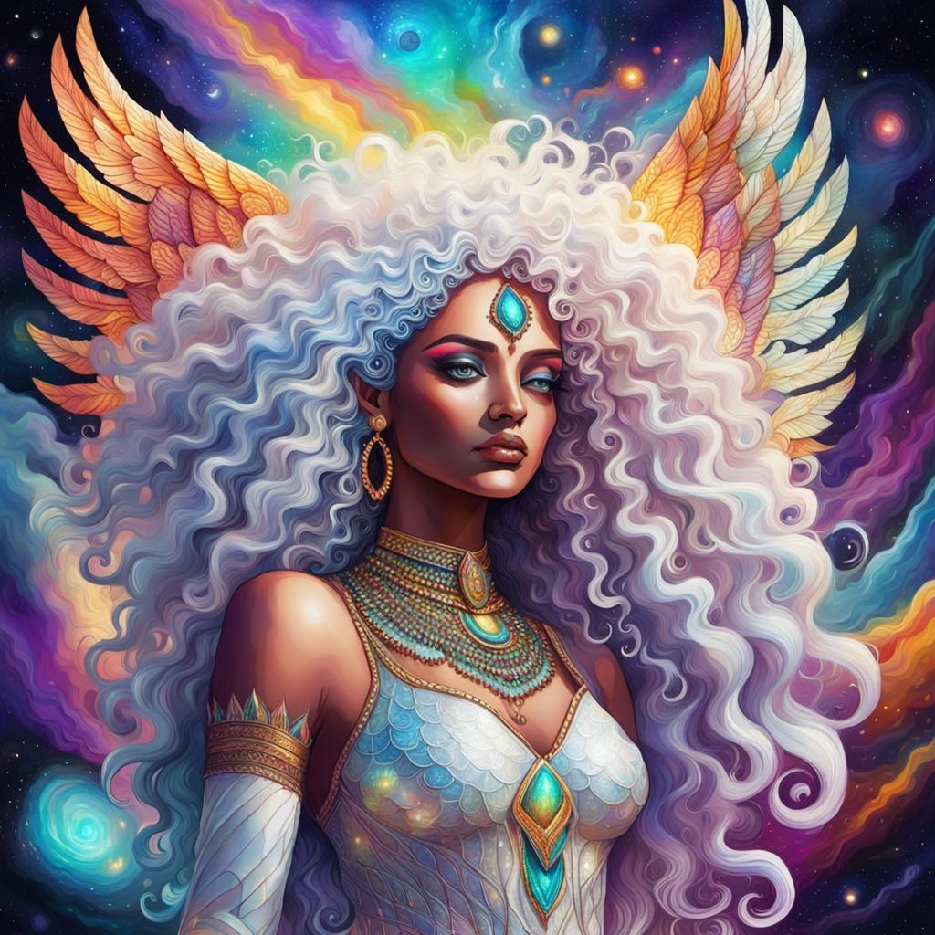 Fantasy Woman with Wings in Cosmic Illustration