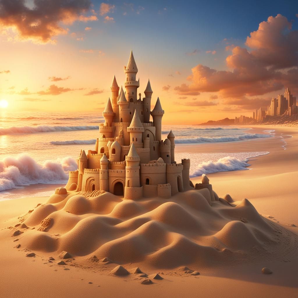 Sandcastle on Beach at Sunset: Matte Painting
