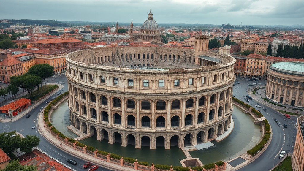 Flooded Rome: Drone View of Submerged Landmarks