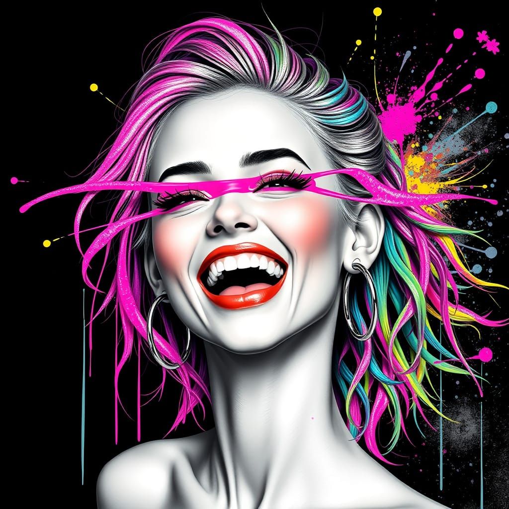 Joyful Woman in Vibrant, Hyper-Realistic Art