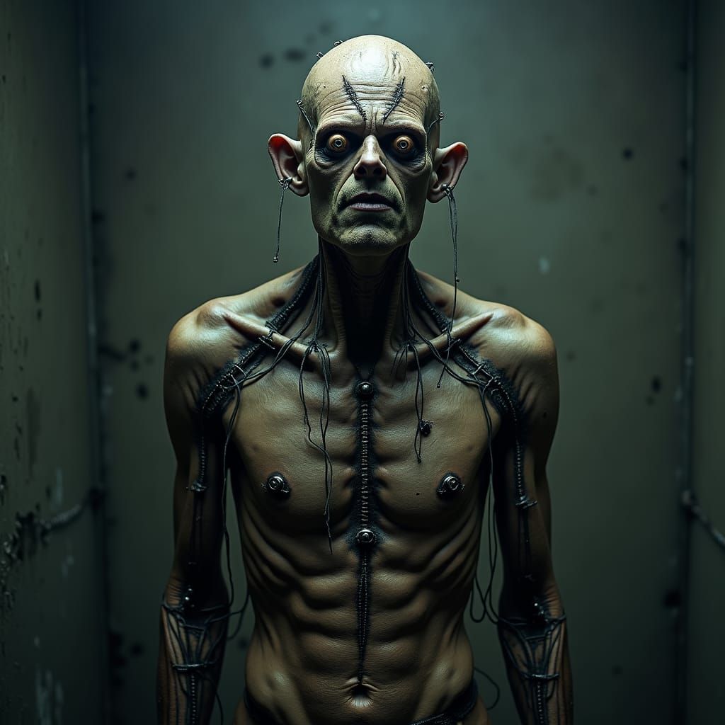 Grotesque Three-Eyed Reanimated Man in Gothic Horror Style