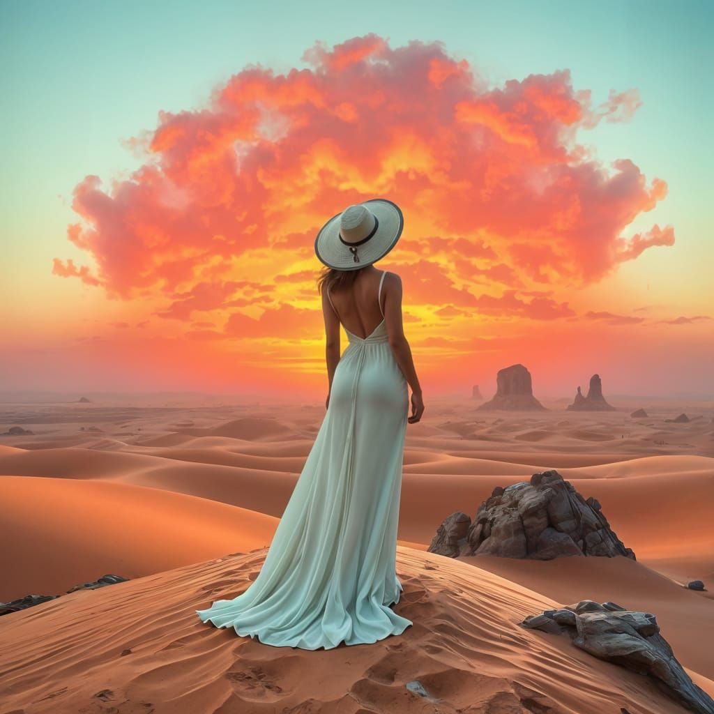 Surreal Desert Oasis at Sunset