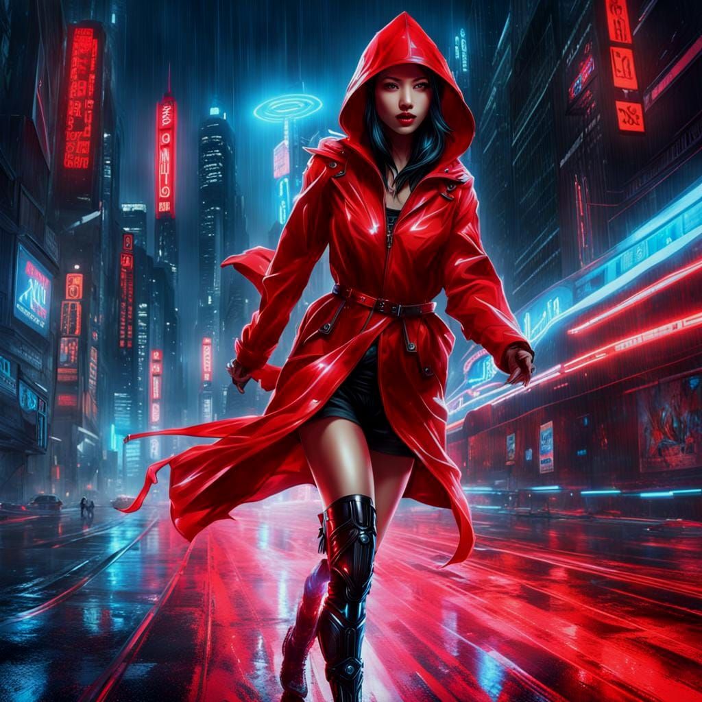 Cyberpunk Little Red Riding Hood Chase Scene