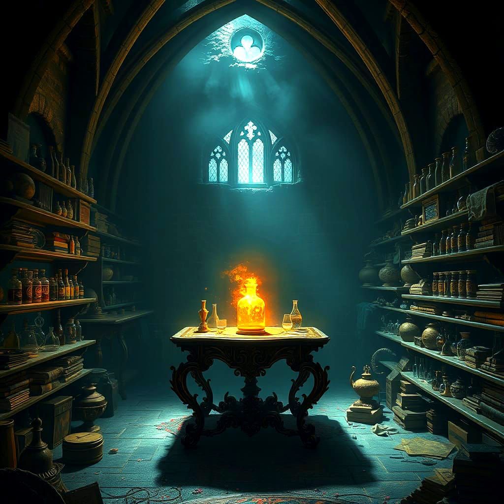 Gothic Alchemist's Lab in a Dark Castle