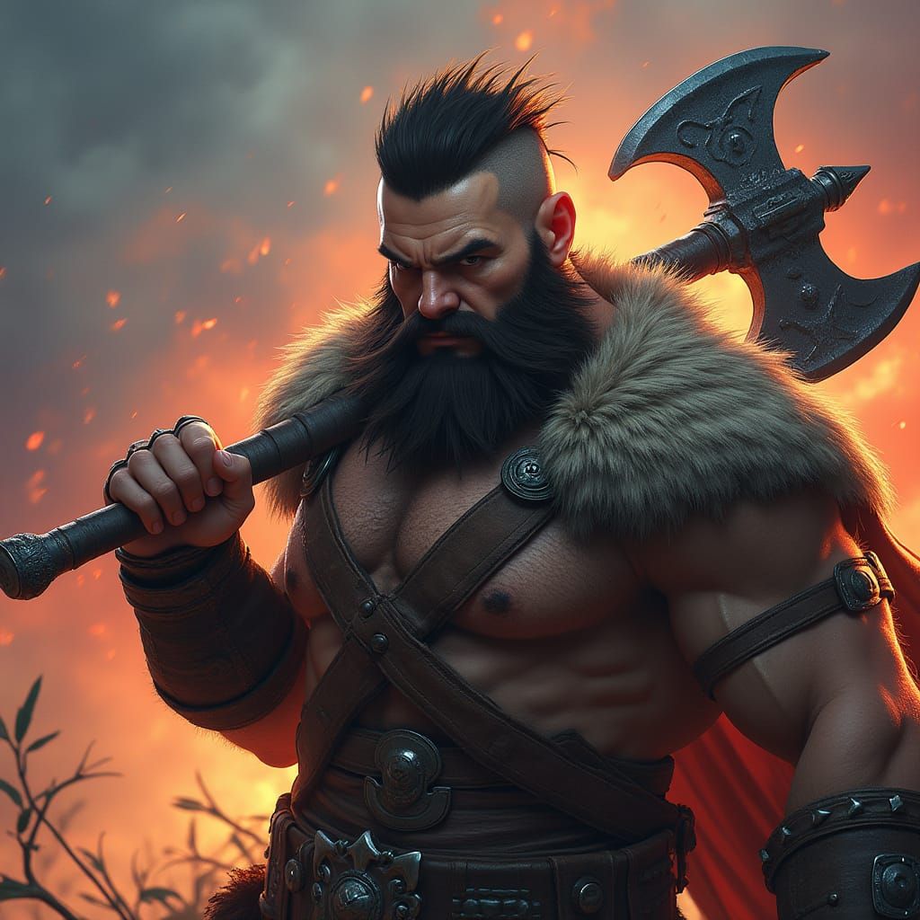 Battle-Hardened Barbarian Warrior in Mythical Realm