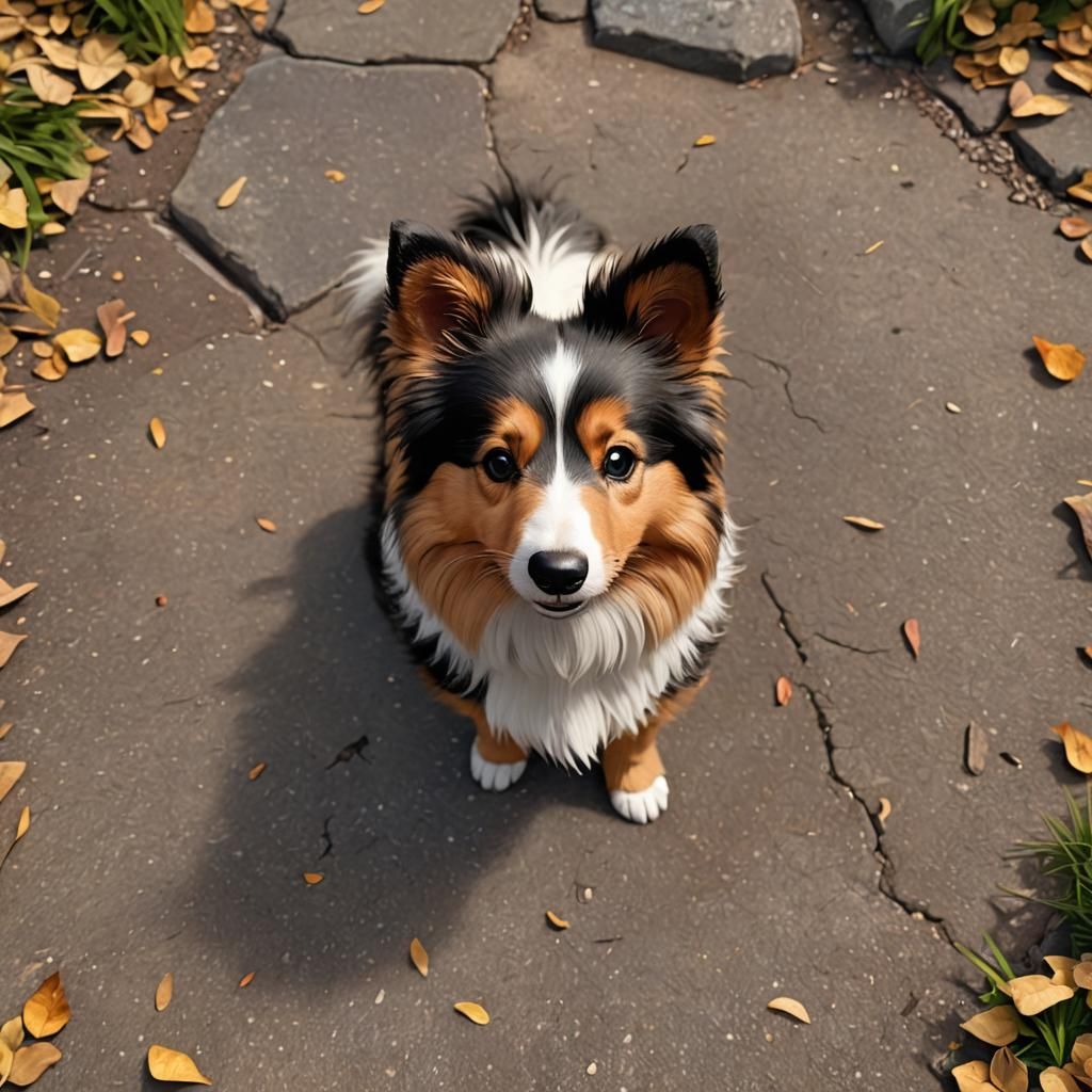 Cute Fluffy Sheltie Puppy in 3D Cinematic Style
