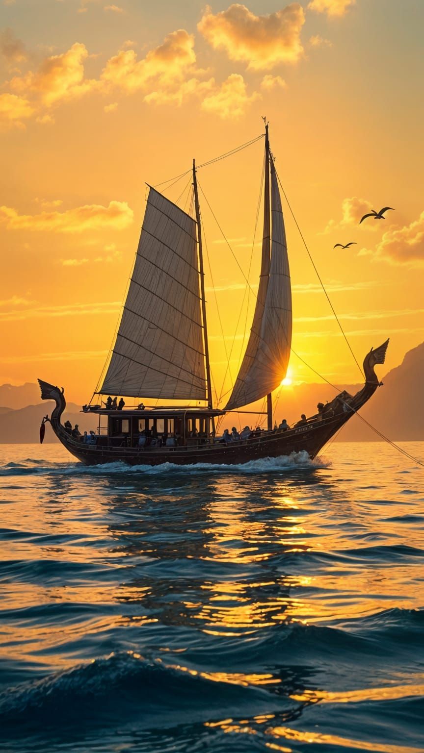 Traditional Boat Adorned with Pucuak Rabuang Carvings Drifts...