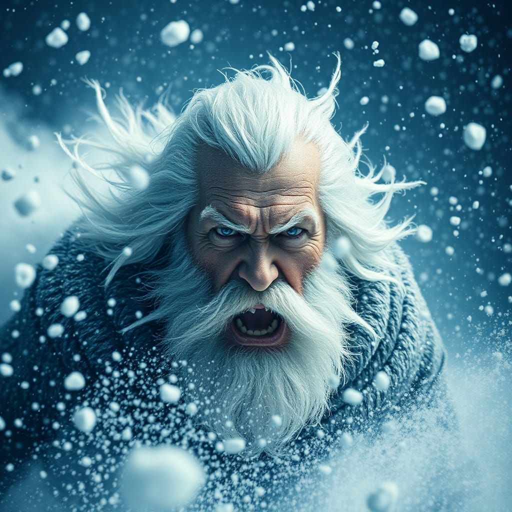 Fearsome Old Man Charges Through Snowstorm