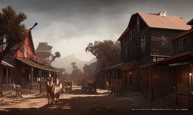 Detailed Wild West Village: Hyperrealistic Matte Painting