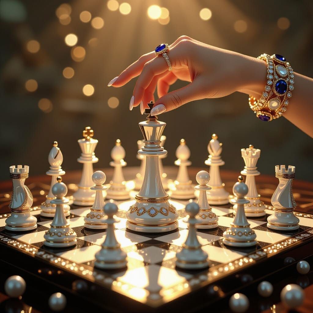 Dazzling Chessboard with Jewels in Art Nouveau Style