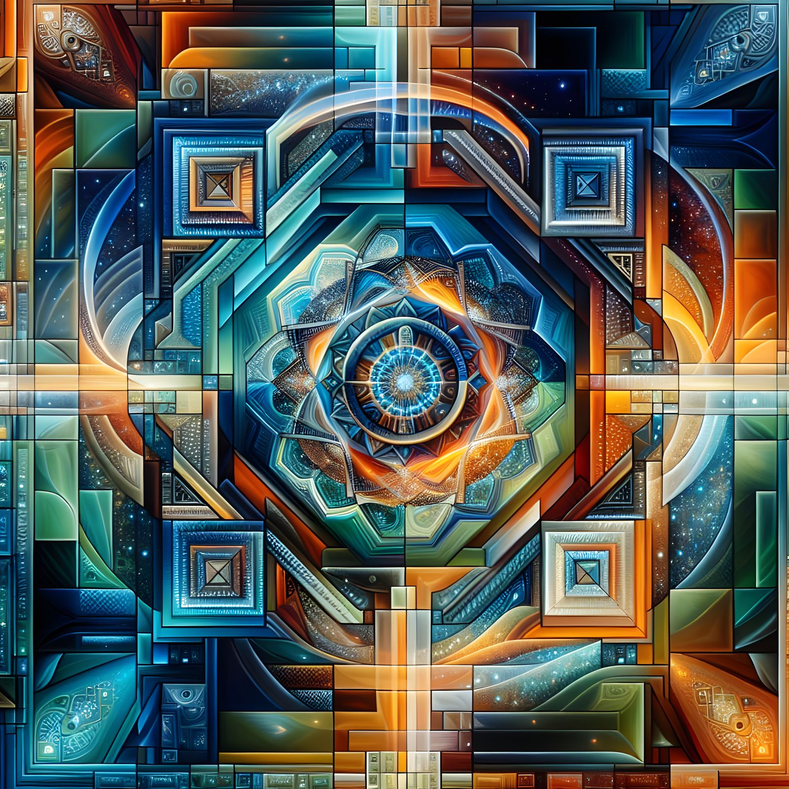 Ethereal Geometric Kaleidoscope in Vibrant Hues