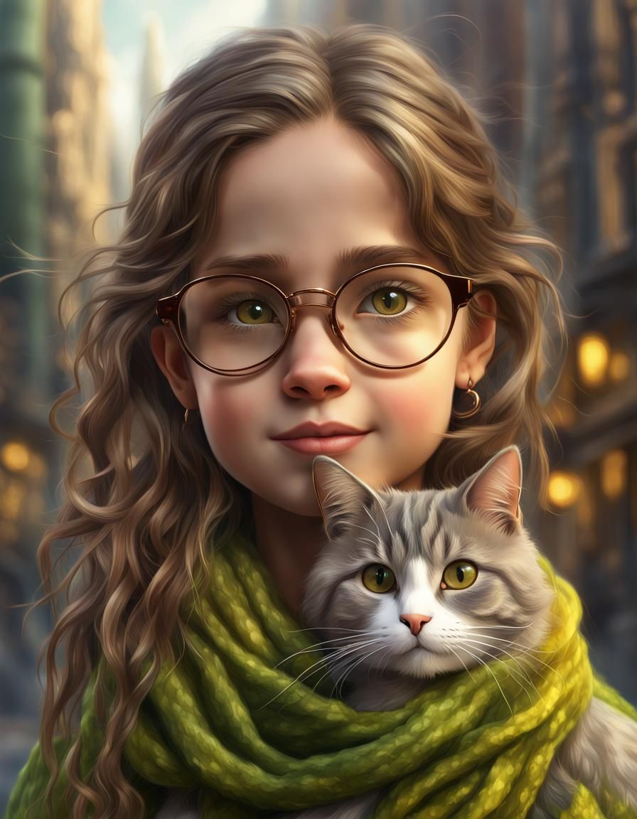 Girl with Cat: Impressionistic Portrait in Deep Color