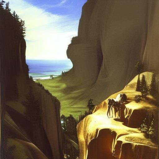 Dramatic Cliffscape Painting Inspired by Caravaggio