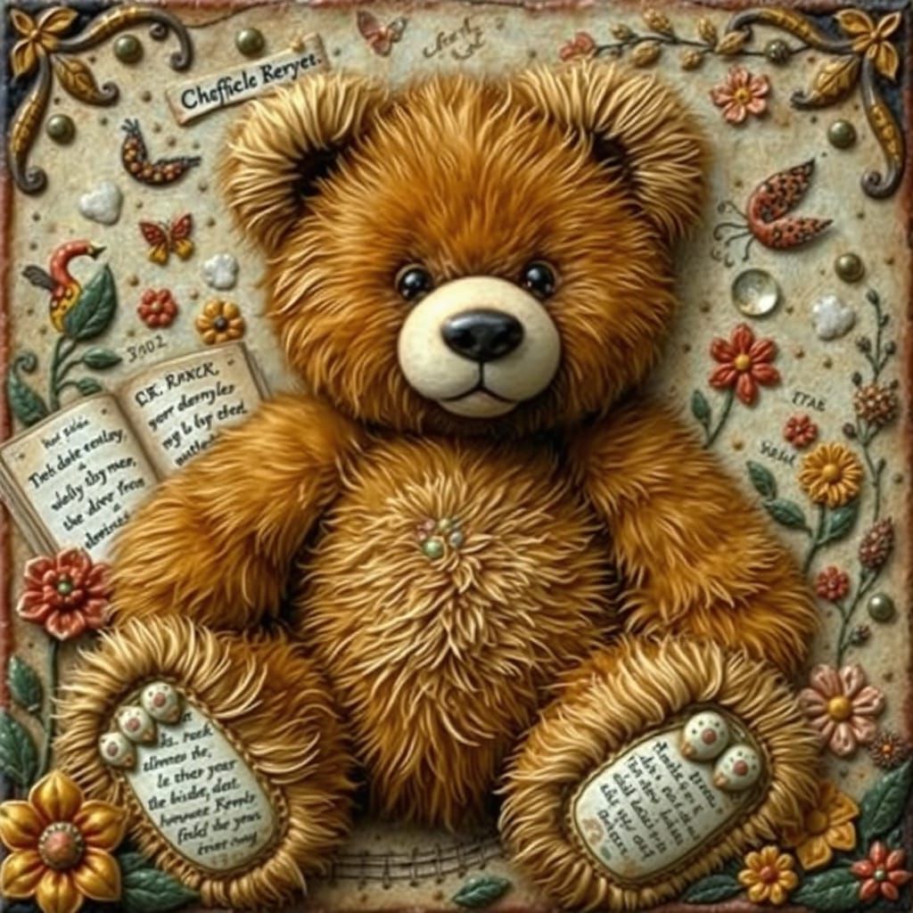 Teddy Bear with Vintage Storybook Elements