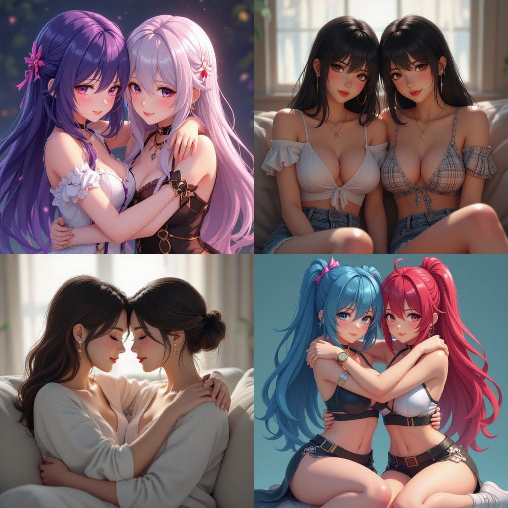 Anime Art of Two Women in Intimate Embrace