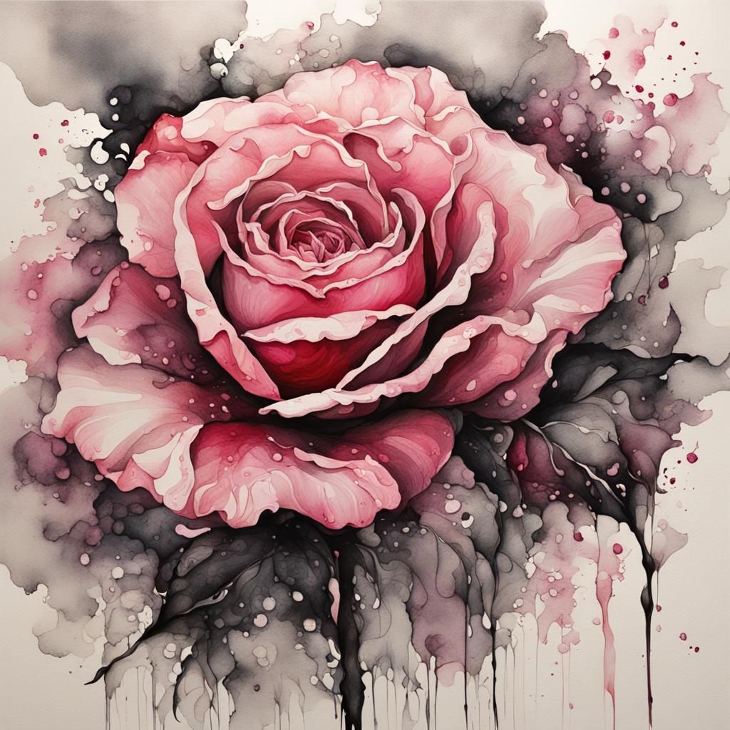 Delicate Rose in Ink Painting Style