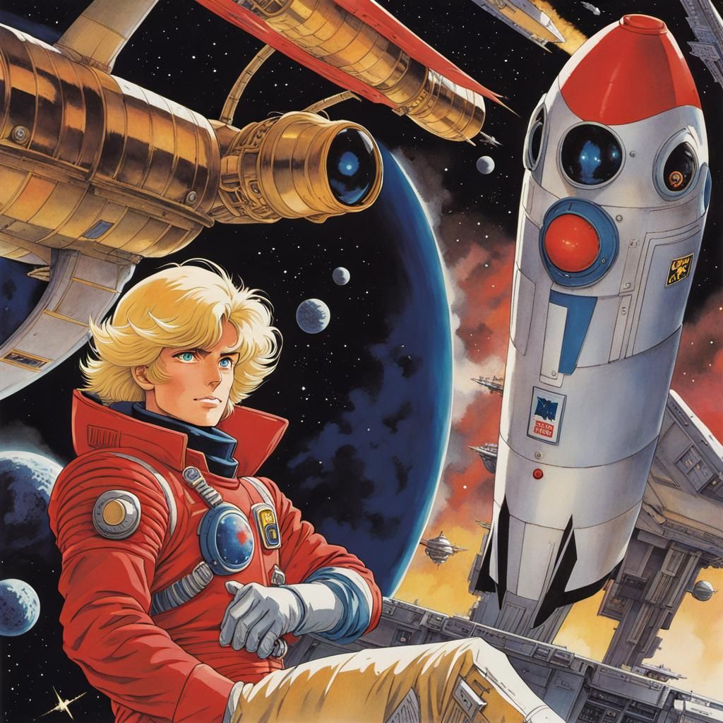 Androgynous Sci-Fi Pilot in 80s Manga Style