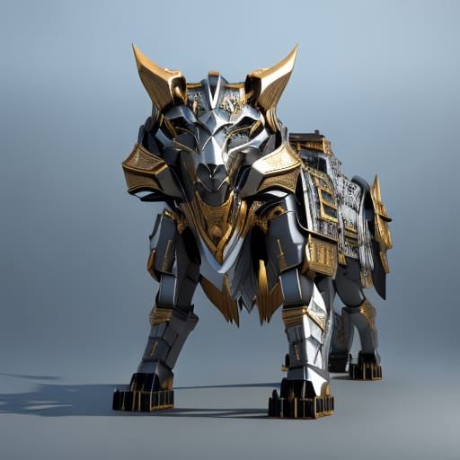 Armored Wolf with Glowing Eyes in Sci-Fi Style