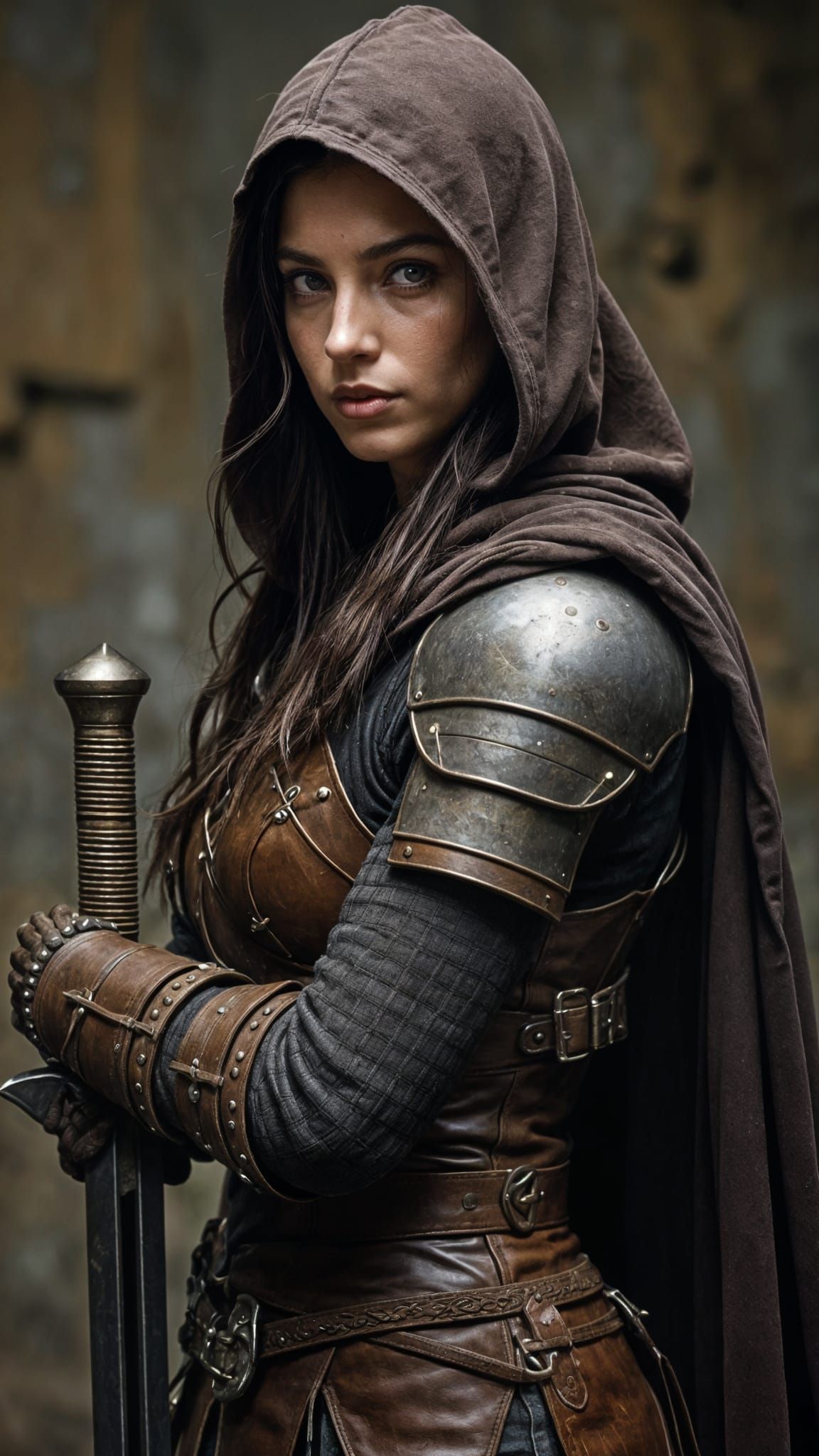 Medieval Warrior Woman in Dungeon with Leather Armor