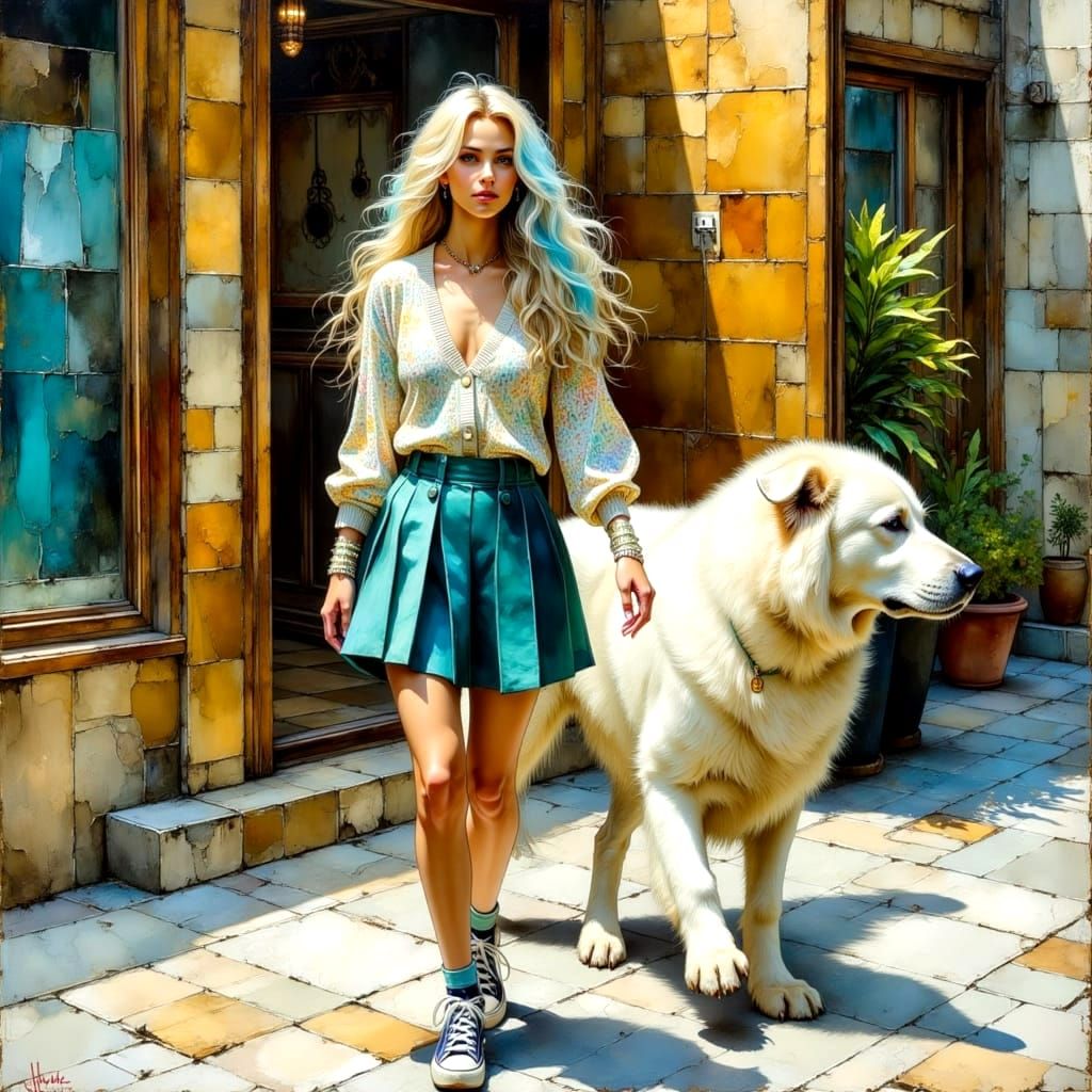 Sensual Woman with Dog in Royo Style