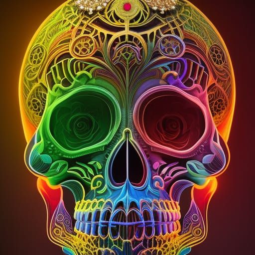 Neon Skull 3D Illustration in Japanese Art Style