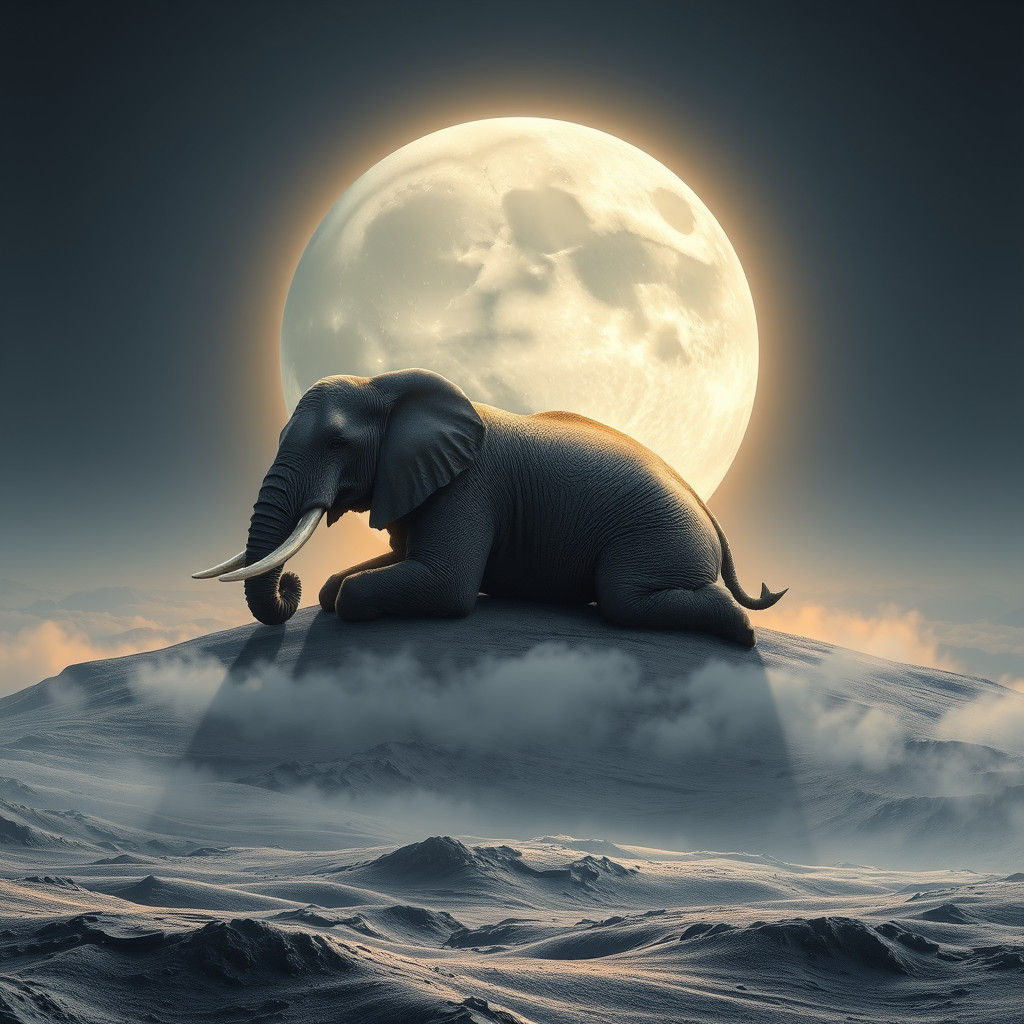 Elephant on the Moon in Fantasy Style