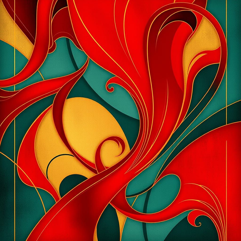 Epic Art Deco Pattern in Scarlet Red and Deep Teal