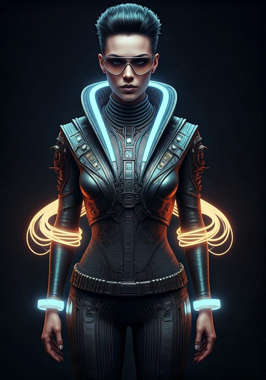 Sci-Fi woman:
Outfit: Futuristic designs with metallic materials, structured shapes, and LED accents.
Accessories: Geome...