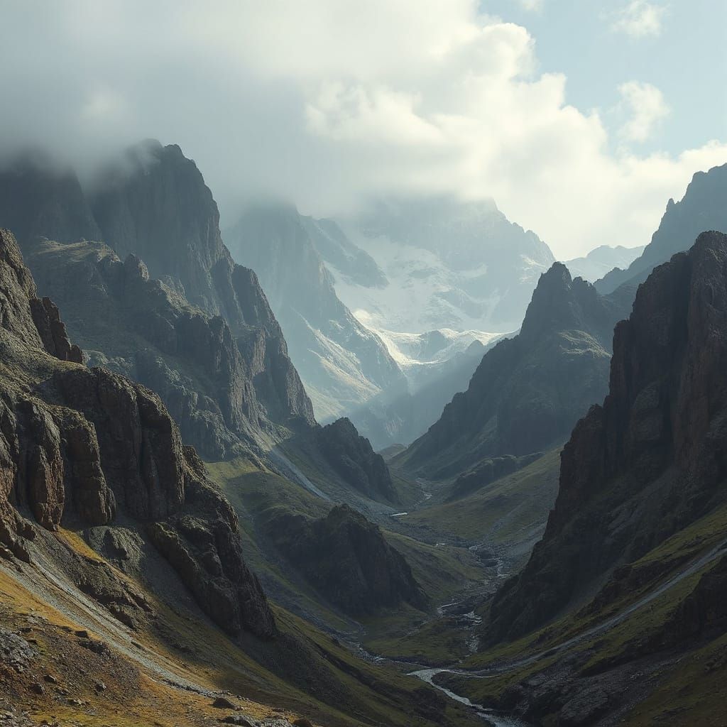 Rugged Mountain Range with Dramatic Lighting