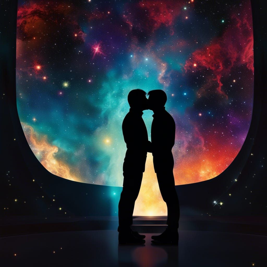 Kirk and Spock Kiss Silhouette: Sci-Fi Concept Art