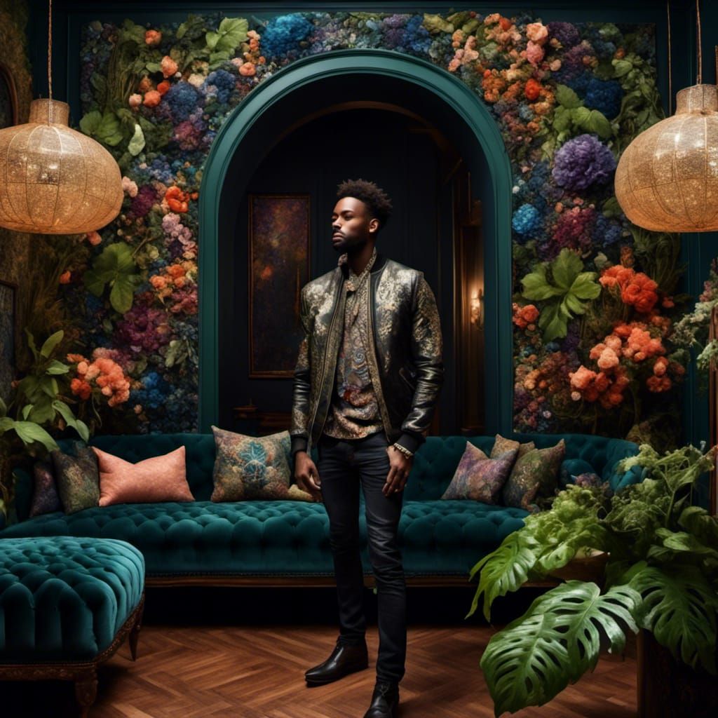 Handsome Man in African Print Leather Bomber