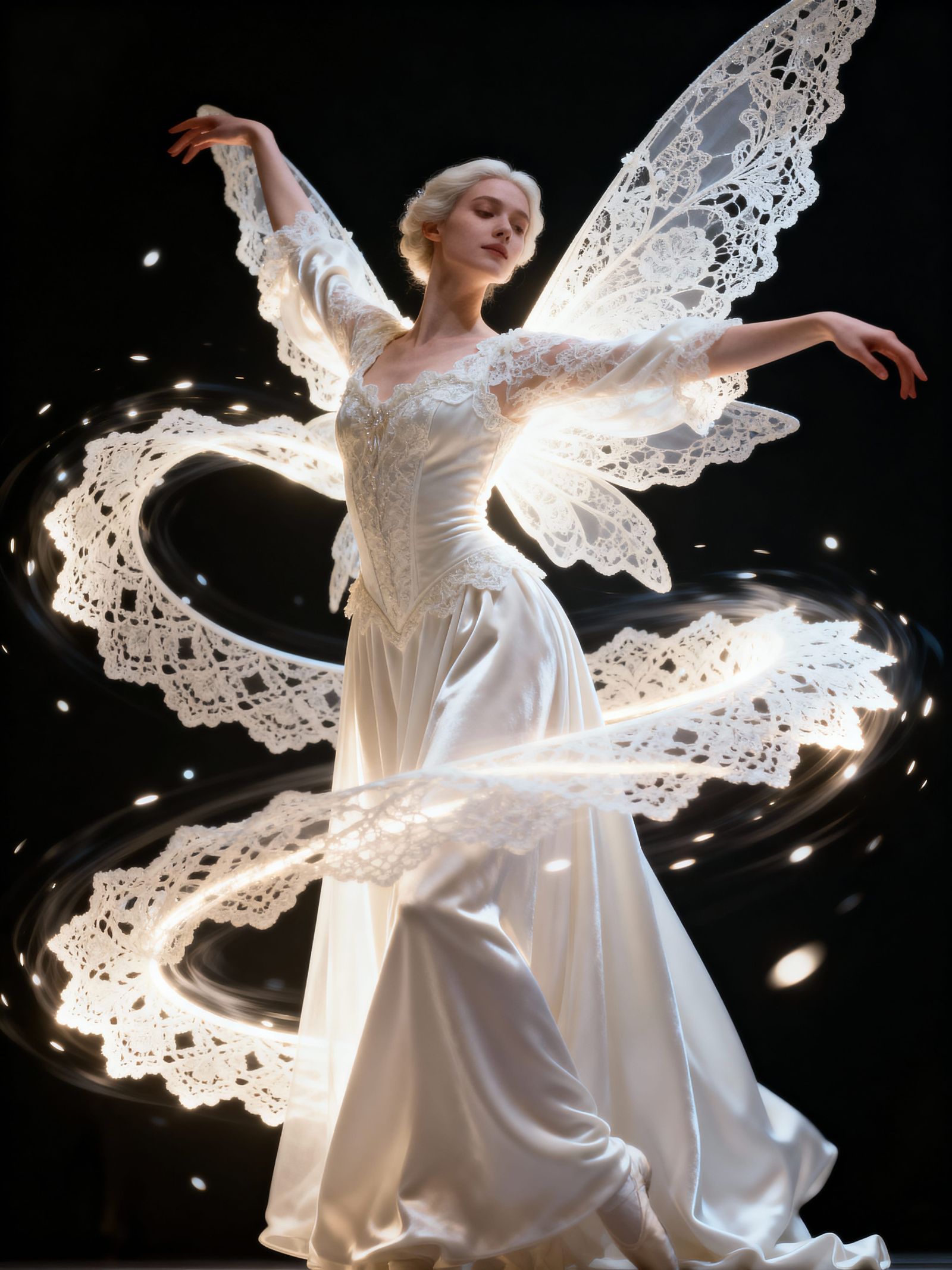 Luminous Ivory Dancer in Stark Void