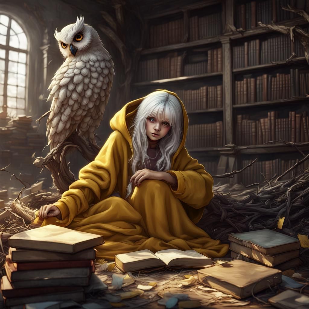 Winged Girl in Owl Nest, Fantasy Concept Art
