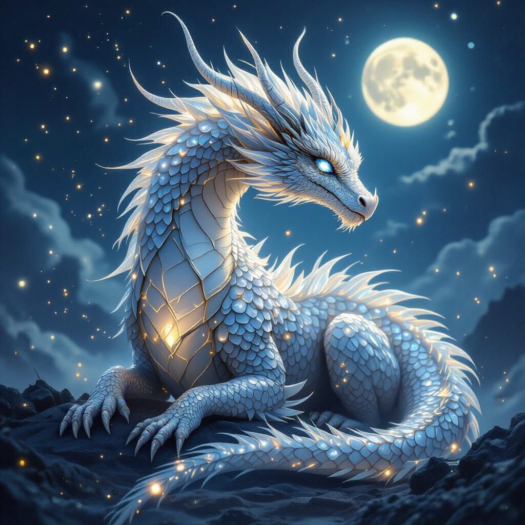 Ethereal Dragon Adorned with Moonlit Pearls