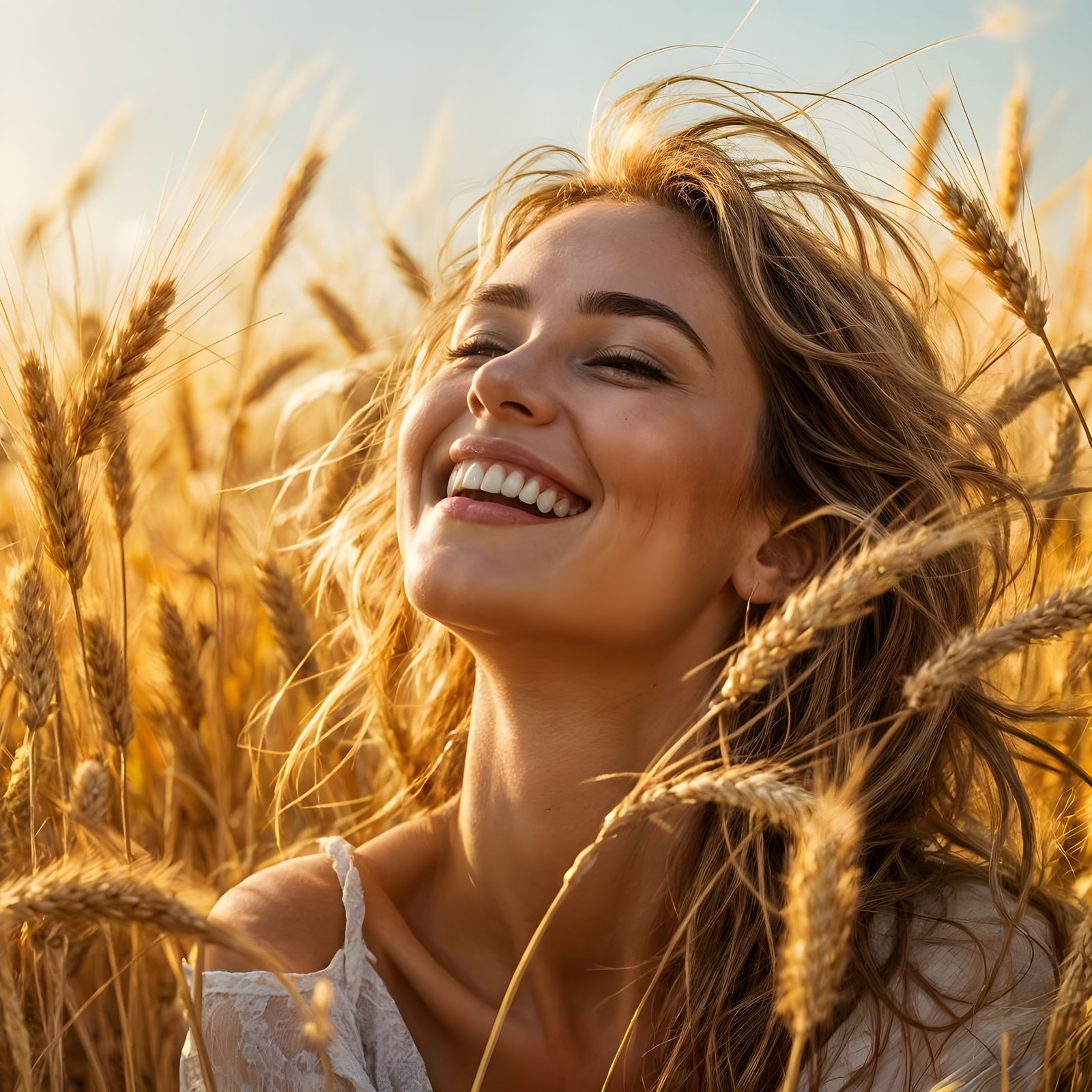 Enchanting Russian Woman in Golden Wheat Field