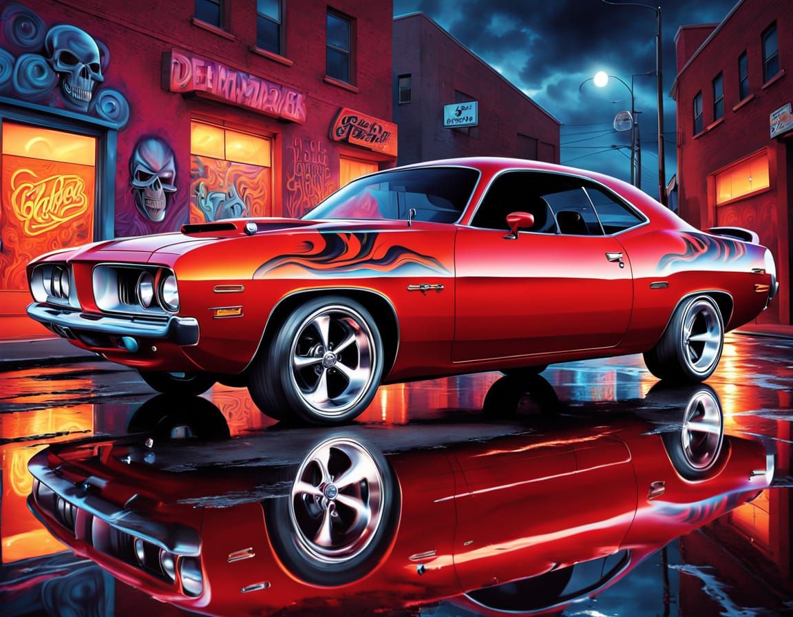 Candy Apple Red Barracuda with Airbrush Skull Mural