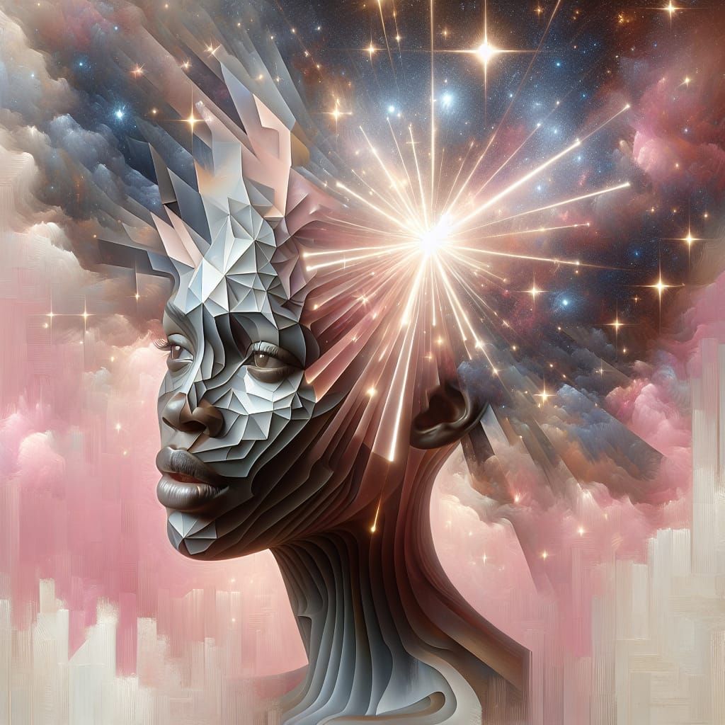 Surreal Starscape Portrait in Neo-Cubist Style
