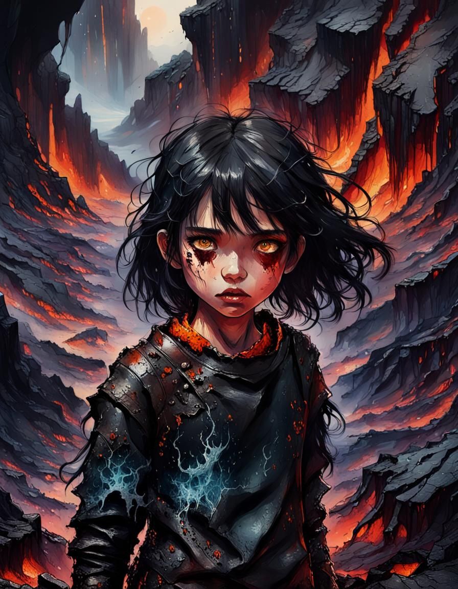 Dark Fantasy Girl Amidst Lava Flow